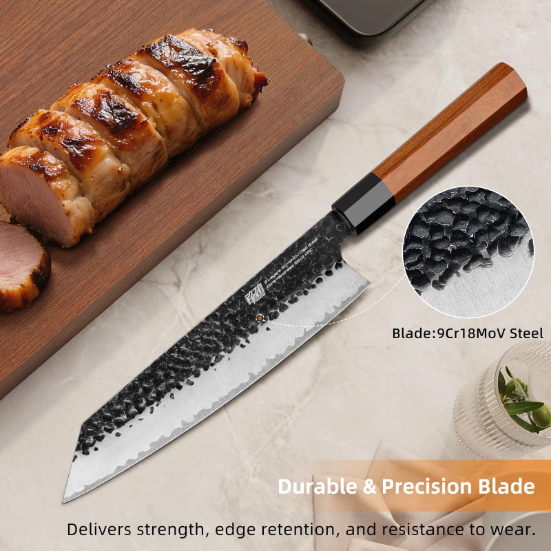 FINDKING Dynasty Series Japanese Kiritsuke Knife, Multi-Purpose Gyuto Chef knife, 9Cr18MoV High Carbon Steel Blade, African Rosewood Octagonal Handle, for Meat, Fruits, Vegetables,9 Inches - Image 2